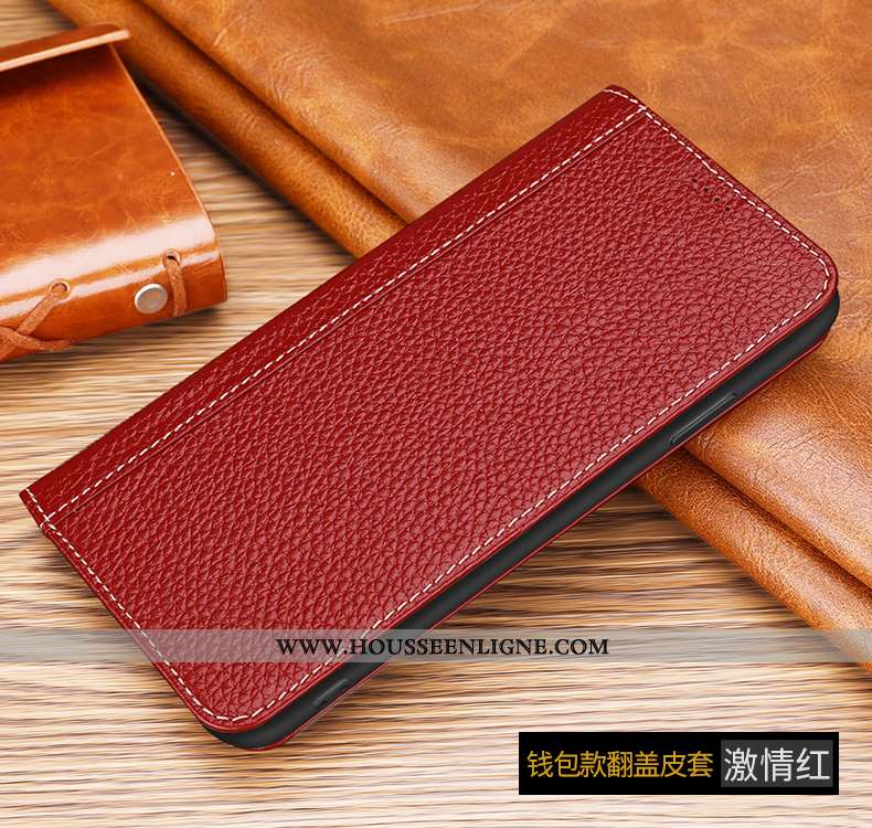 Housse iPhone Xs Max Cuir Véritable Cuir Étui Business Rouge Incassable Tout Compris