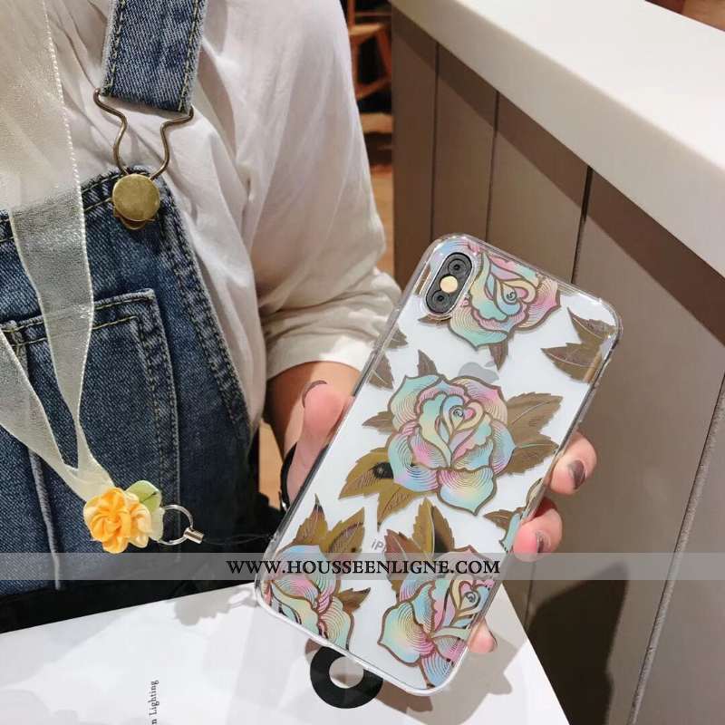 Housse iPhone Xs Max Fluide Doux Transparent Beau Violet Téléphone Portable Coque Fleur