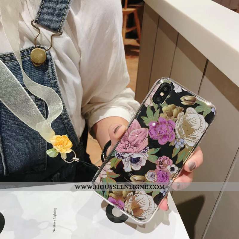 Housse iPhone Xs Max Fluide Doux Transparent Beau Violet Téléphone Portable Coque Fleur