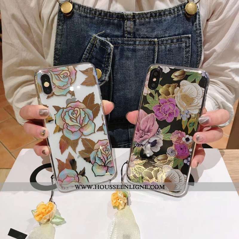 Housse iPhone Xs Max Fluide Doux Transparent Beau Violet Téléphone Portable Coque Fleur