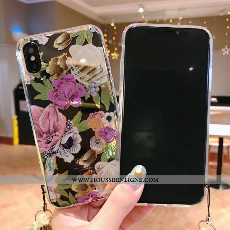 Housse iPhone Xs Max Fluide Doux Transparent Beau Violet Téléphone Portable Coque Fleur
