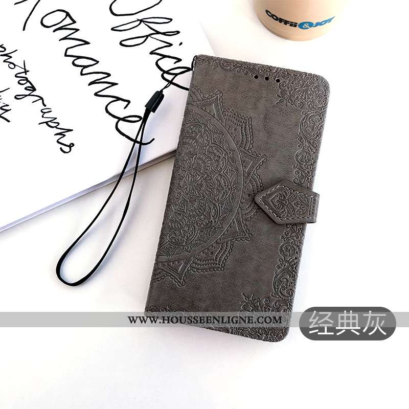 Housse iPhone Xs Max Gaufrage Vintage Protection Cuir Mode Clamshell Incassable Noir