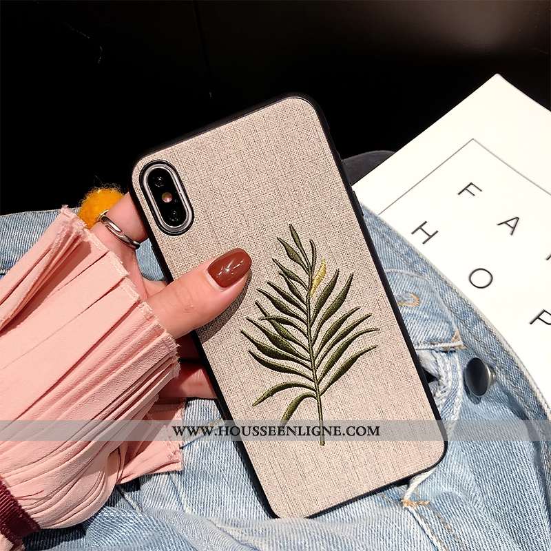 Housse iPhone Xs Max Personnalité Tendance Broderie Nouveau Étui Fleur Incassable Gris