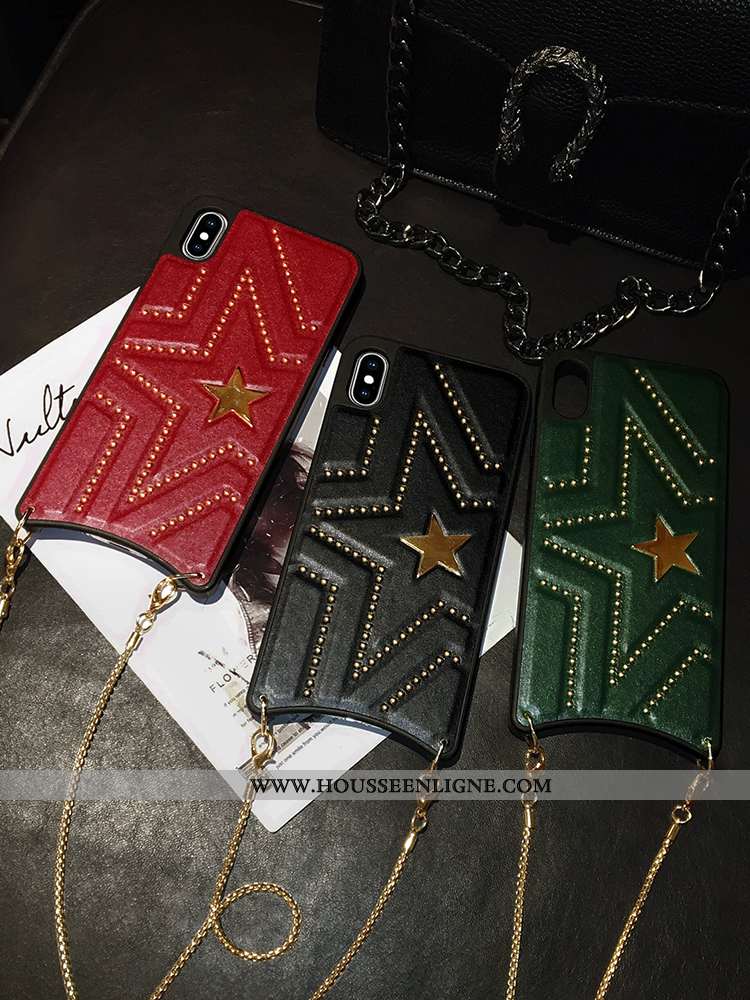 Housse iPhone Xs Max Protection Créatif Coque Étui Rouge Cuir Rivet