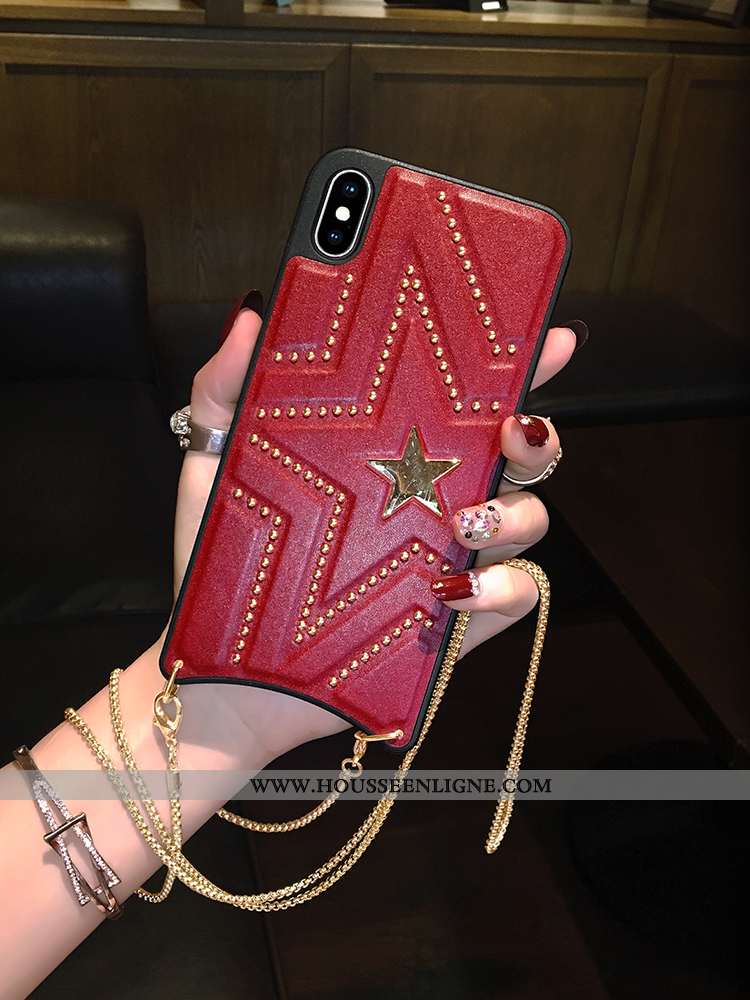 Housse iPhone Xs Max Protection Créatif Coque Étui Rouge Cuir Rivet