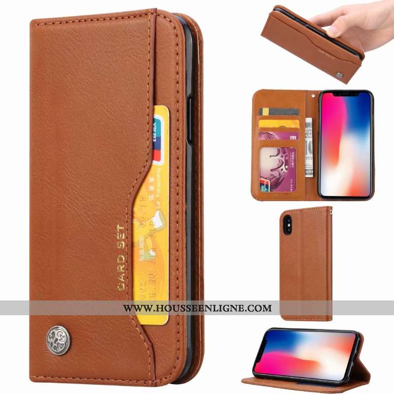 Housse iPhone Xs Max Protection Cuir Incassable Carte Coque Tout Compris Marron