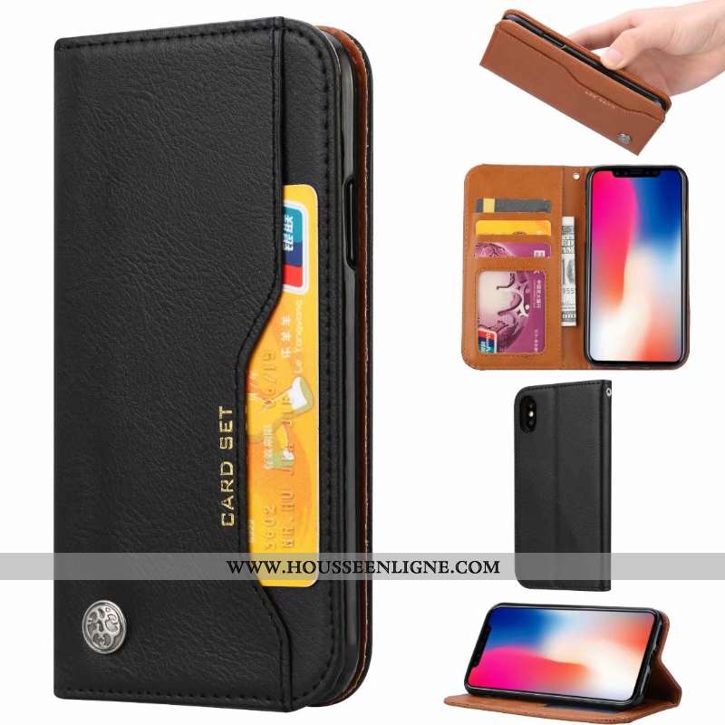 Housse iPhone Xs Max Protection Cuir Incassable Carte Coque Tout Compris Marron