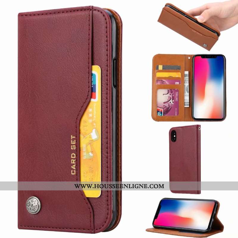 Housse iPhone Xs Max Protection Cuir Incassable Carte Coque Tout Compris Marron