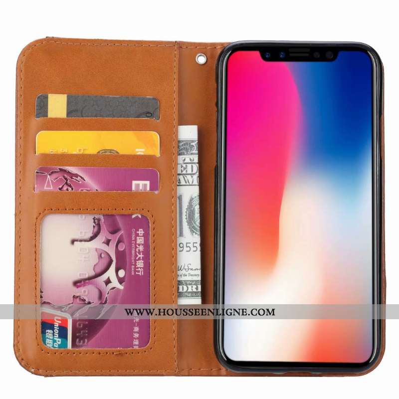 Housse iPhone Xs Max Protection Cuir Incassable Carte Coque Tout Compris Marron