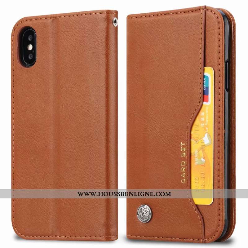 Housse iPhone Xs Max Protection Cuir Incassable Carte Coque Tout Compris Marron