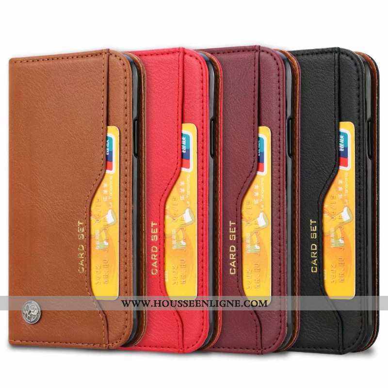 Housse iPhone Xs Max Protection Cuir Incassable Carte Coque Tout Compris Marron
