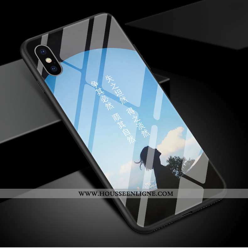 Housse iPhone Xs Max Protection Verre Miroir Simple Étui Coque Art Bleu
