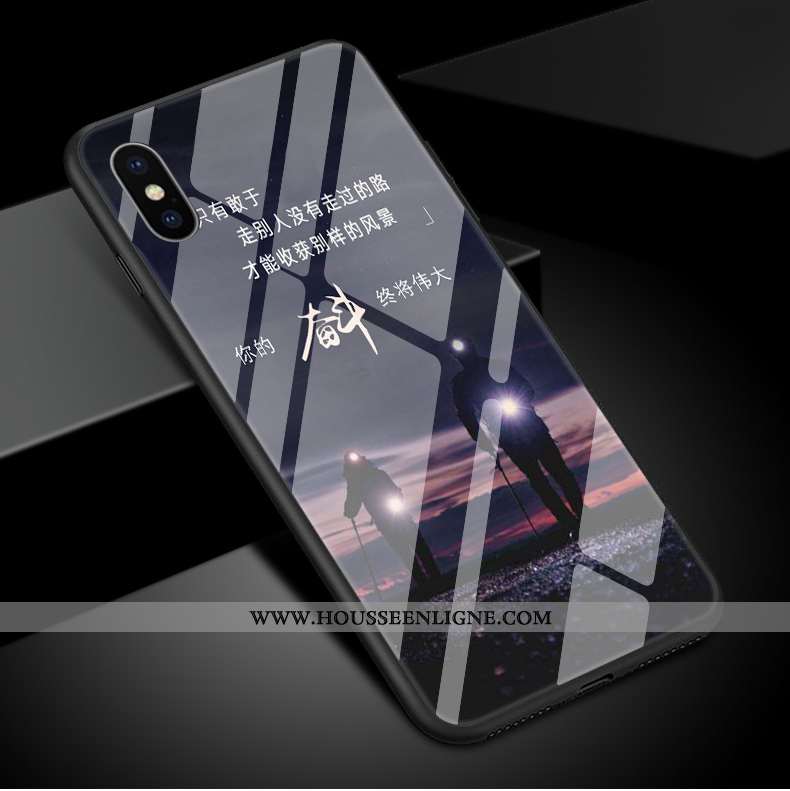 Housse iPhone Xs Max Protection Verre Miroir Simple Étui Coque Art Bleu