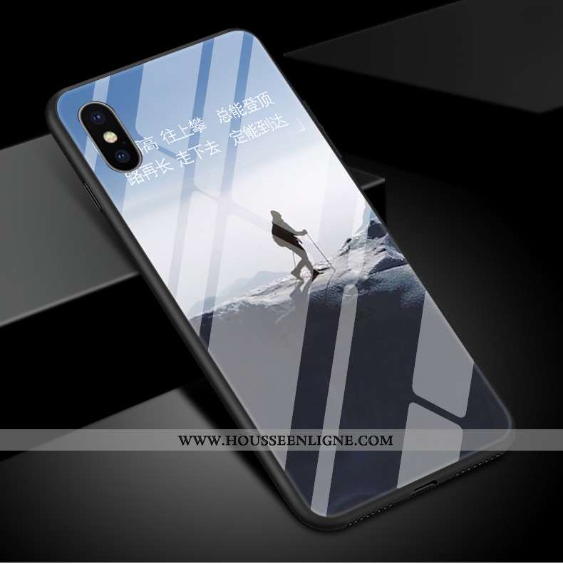 Housse iPhone Xs Max Protection Verre Miroir Simple Étui Coque Art Bleu