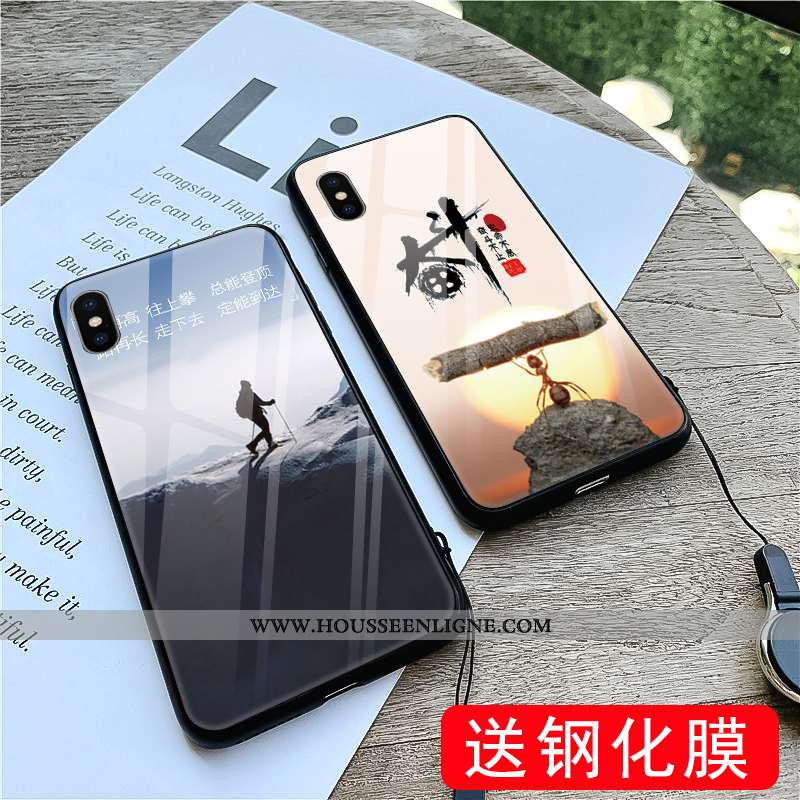 Housse iPhone Xs Max Protection Verre Miroir Simple Étui Coque Art Bleu