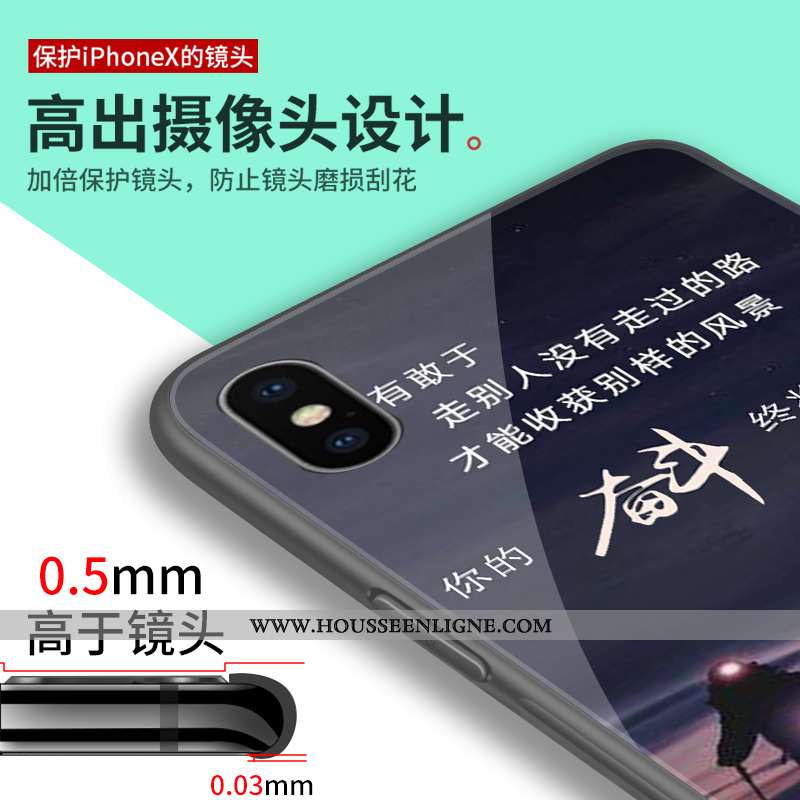 Housse iPhone Xs Max Protection Verre Miroir Simple Étui Coque Art Bleu