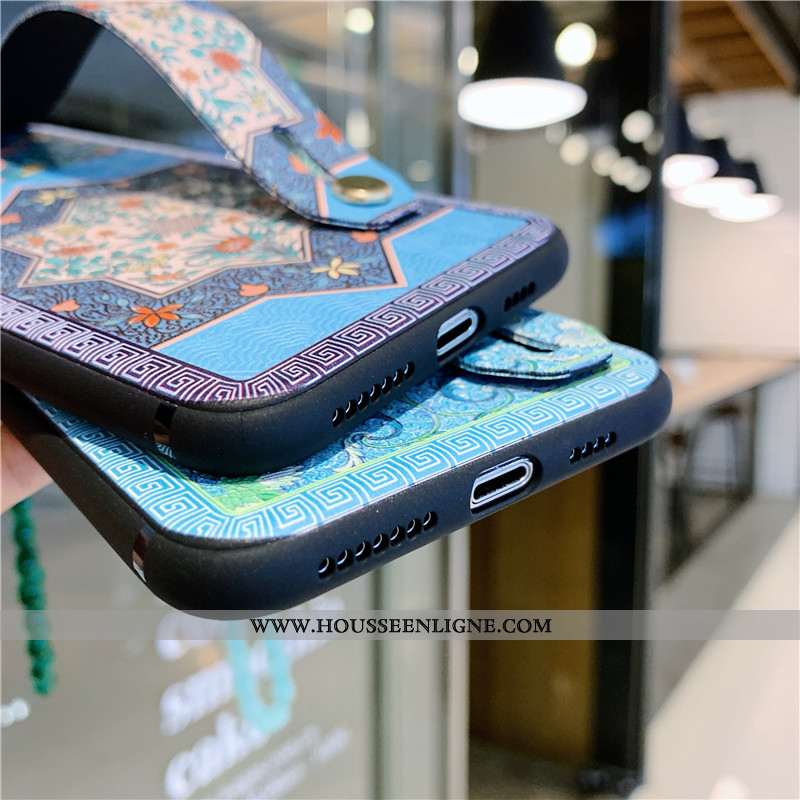 Housse iPhone Xs Max Protection Vintage Coque Bracelet Silicone Support Étui Bleu