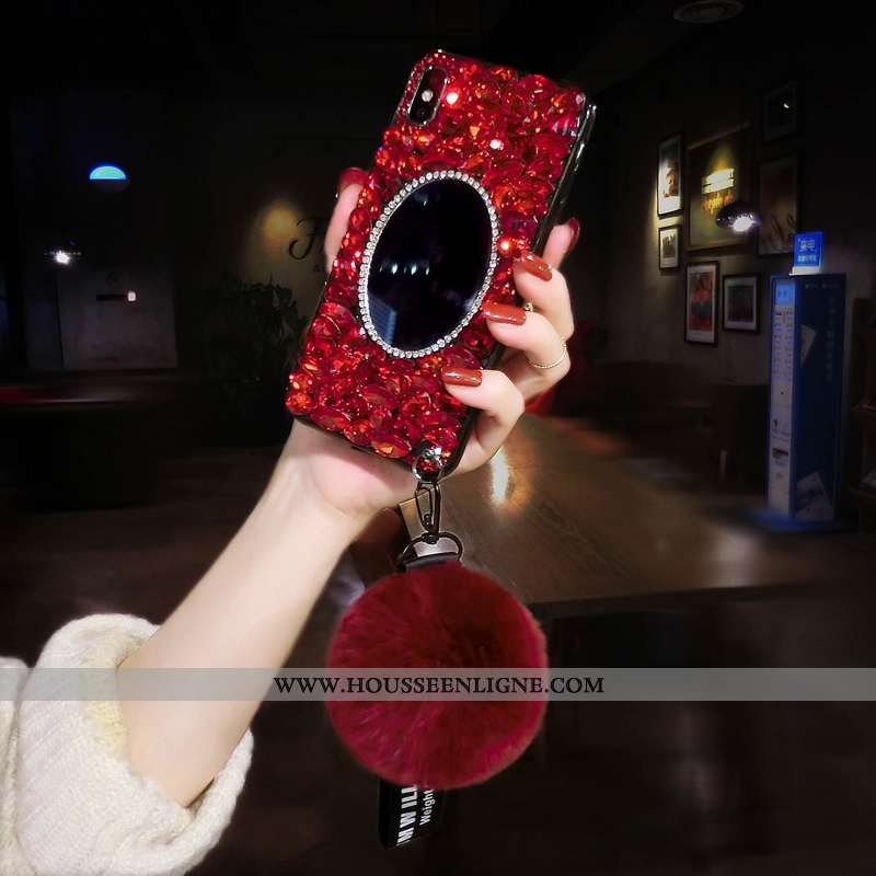 Housse iPhone Xs Max Strass Tendance Téléphone Portable Luxe Coque Rouge Net Rouge