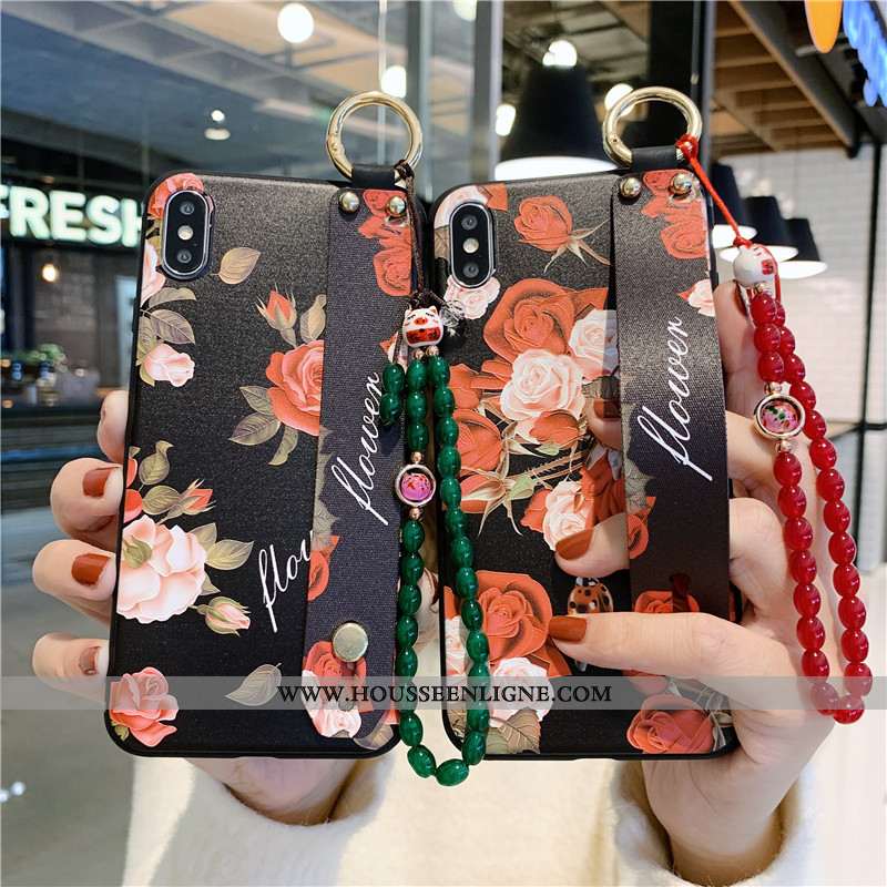 Housse iPhone Xs Max Vintage Protection Téléphone Portable Support Vent Coque Tout Compris Noir