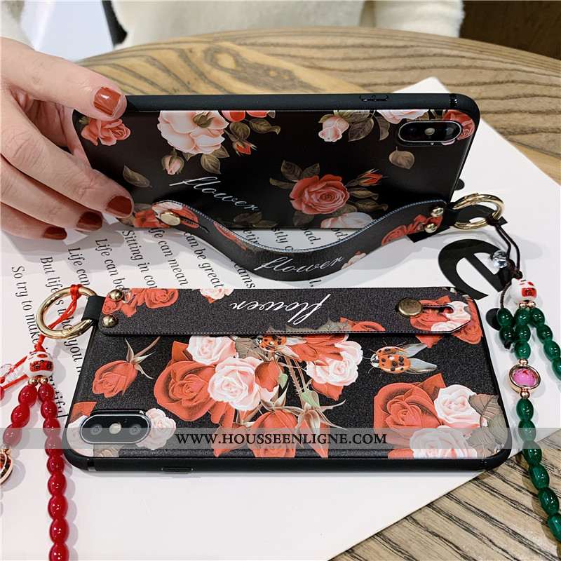 Housse iPhone Xs Max Vintage Protection Téléphone Portable Support Vent Coque Tout Compris Noir