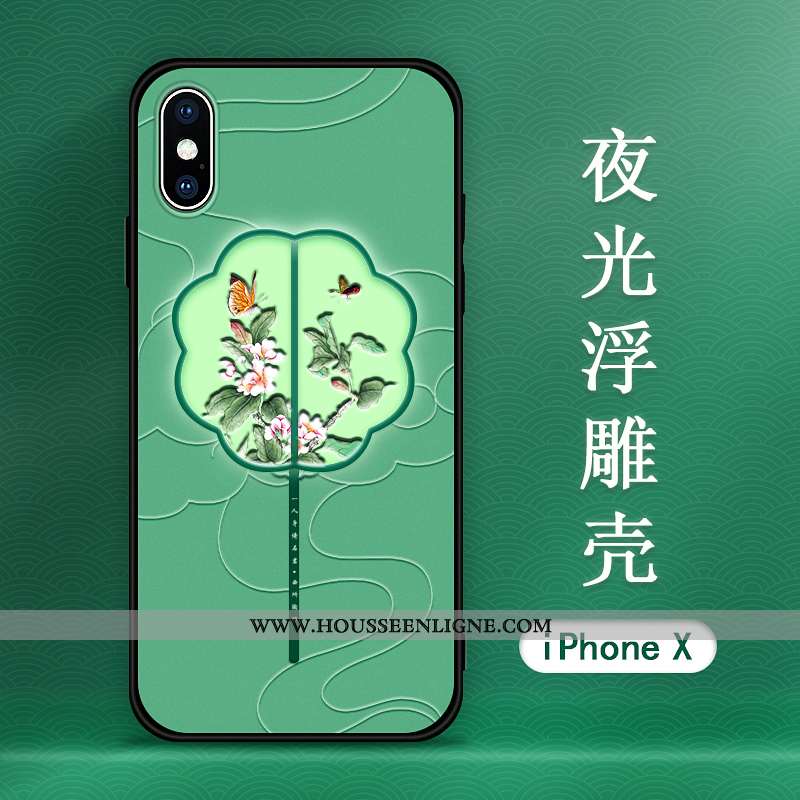 Housse iPhone Xs Max Élégant Tendance Cuir Lumineuses Incassable Coque Modèle Fleurie Verte