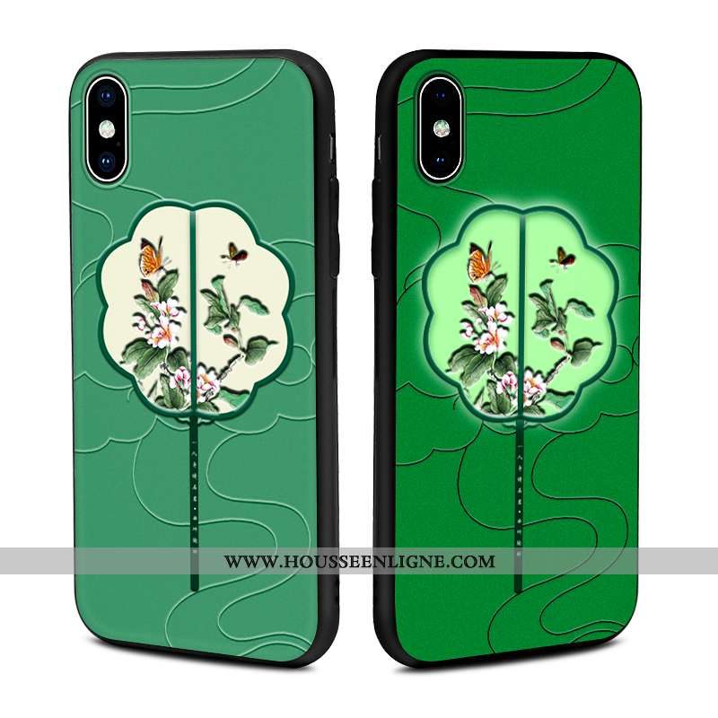 Housse iPhone Xs Max Élégant Tendance Cuir Lumineuses Incassable Coque Modèle Fleurie Verte