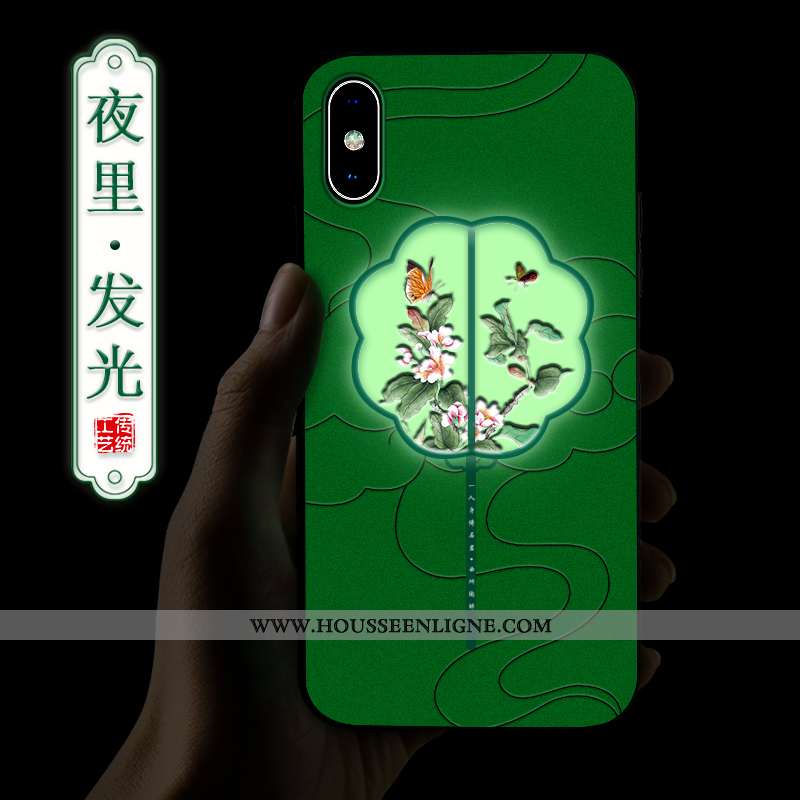 Housse iPhone Xs Max Élégant Tendance Cuir Lumineuses Incassable Coque Modèle Fleurie Verte