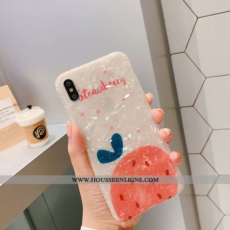 Housse iPhone Xs Modèle Fleurie Fluide Doux Silicone Cœur Fraise Incassable Personnalité Orange