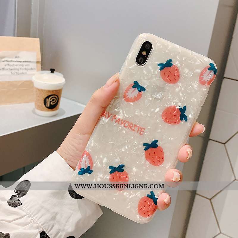 Housse iPhone Xs Modèle Fleurie Fluide Doux Silicone Cœur Fraise Incassable Personnalité Orange