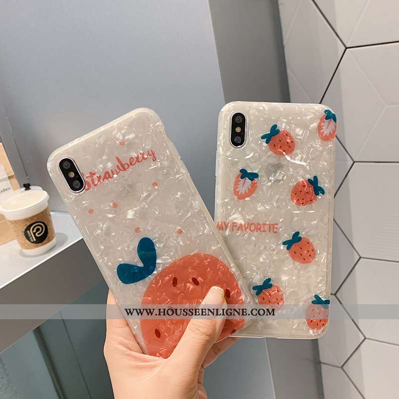 Housse iPhone Xs Modèle Fleurie Fluide Doux Silicone Cœur Fraise Incassable Personnalité Orange
