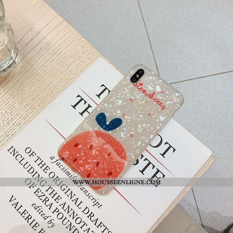 Housse iPhone Xs Modèle Fleurie Fluide Doux Silicone Cœur Fraise Incassable Personnalité Orange