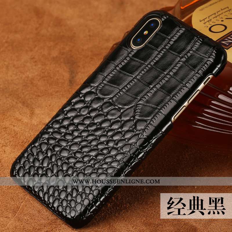 Housse iPhone Xs Personnalité Créatif Luxe Tendance Mode Coque Cuir Véritable Noir
