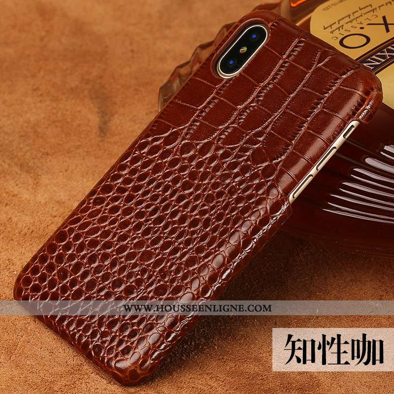 Housse iPhone Xs Personnalité Créatif Luxe Tendance Mode Coque Cuir Véritable Noir