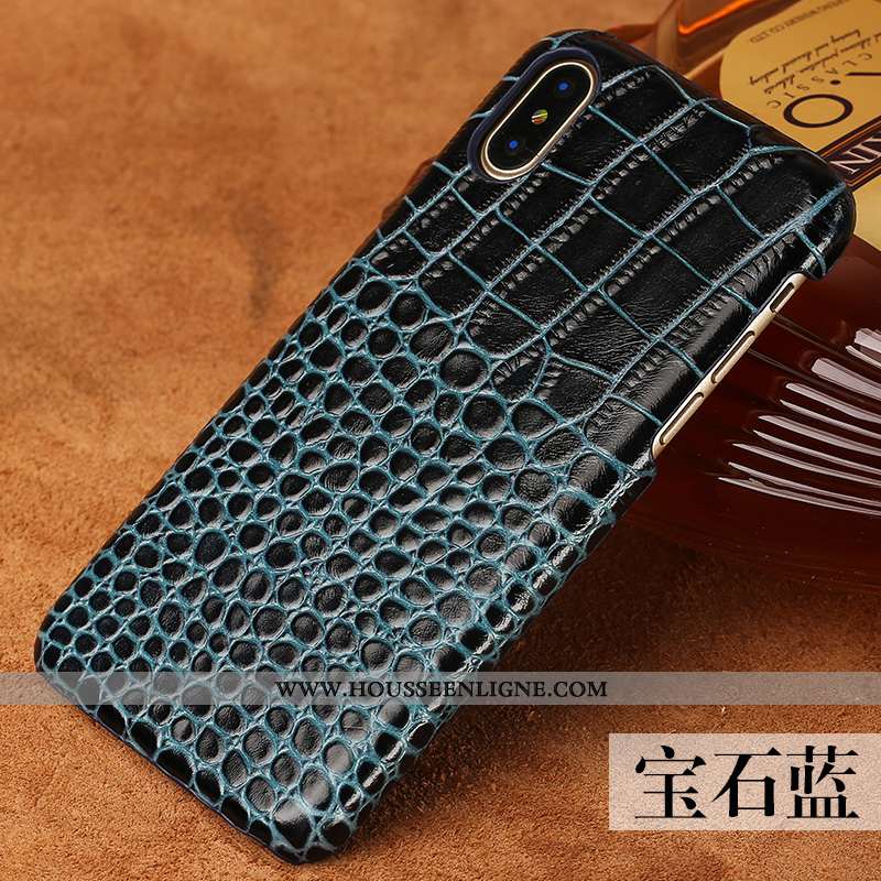 Housse iPhone Xs Personnalité Créatif Luxe Tendance Mode Coque Cuir Véritable Noir