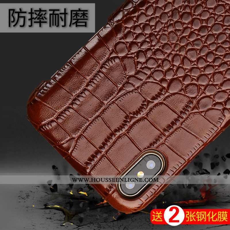 Housse iPhone Xs Personnalité Créatif Luxe Tendance Mode Coque Cuir Véritable Noir