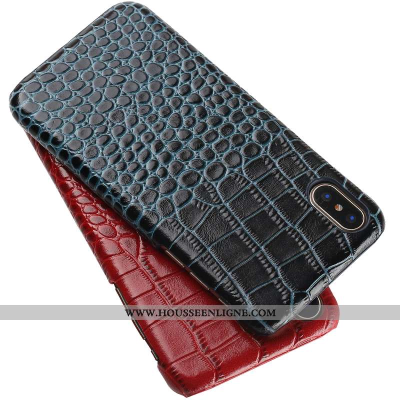 Housse iPhone Xs Personnalité Créatif Luxe Tendance Mode Coque Cuir Véritable Noir