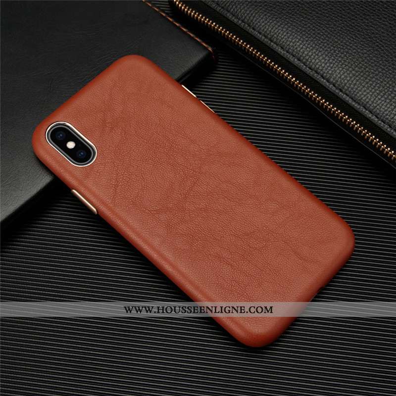 Housse iPhone Xs Personnalité Cuir Véritable Cuir Légère Coque Incassable Téléphone Portable Noir