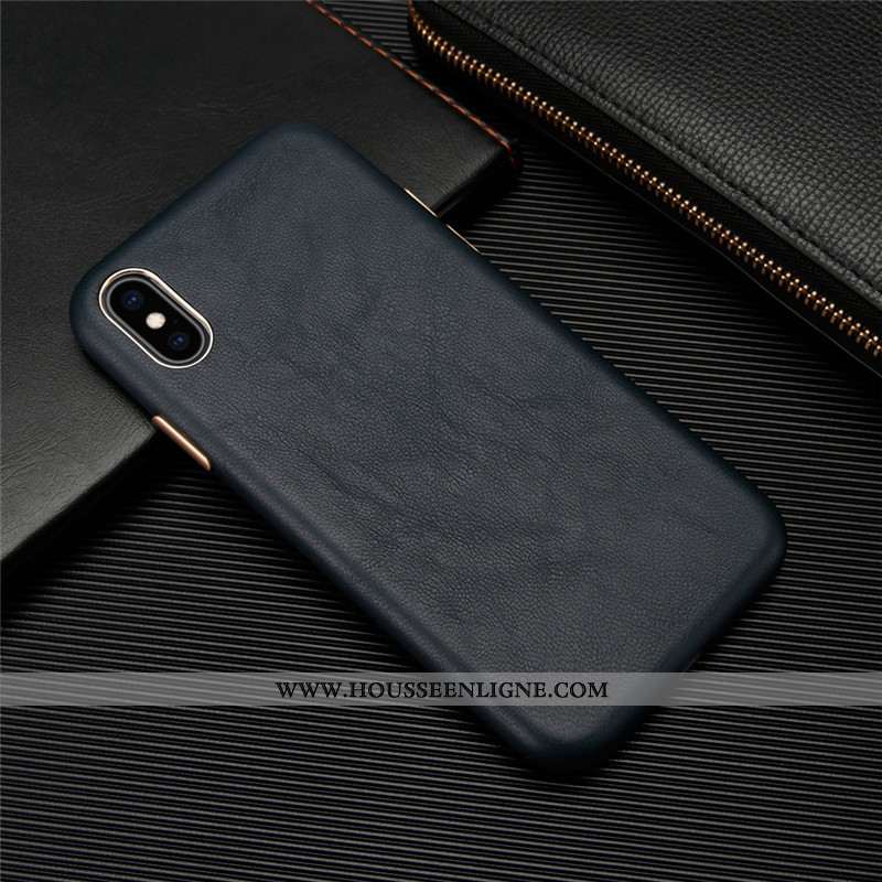 Housse iPhone Xs Personnalité Cuir Véritable Cuir Légère Coque Incassable Téléphone Portable Noir