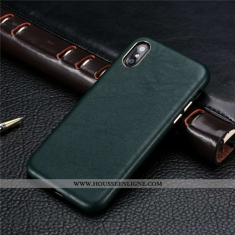 Housse iPhone Xs Personnalité Cuir Véritable Cuir Légère Coque Incassable Téléphone Portable Noir