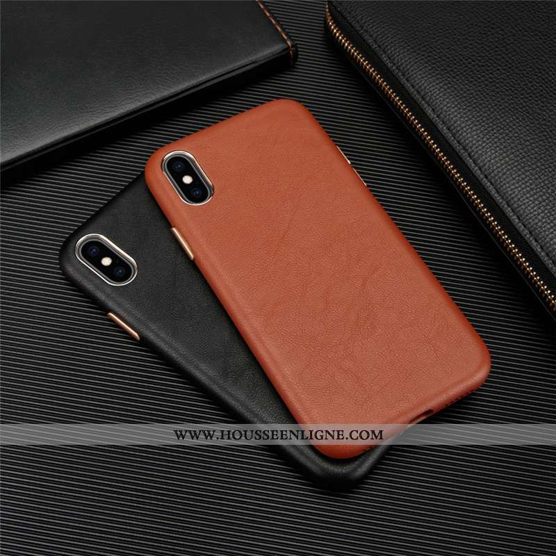 Housse iPhone Xs Personnalité Cuir Véritable Cuir Légère Coque Incassable Téléphone Portable Noir