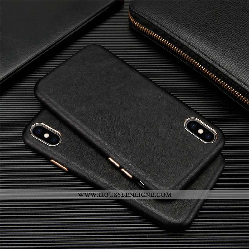 Housse iPhone Xs Personnalité Cuir Véritable Cuir Légère Coque Incassable Téléphone Portable Noir