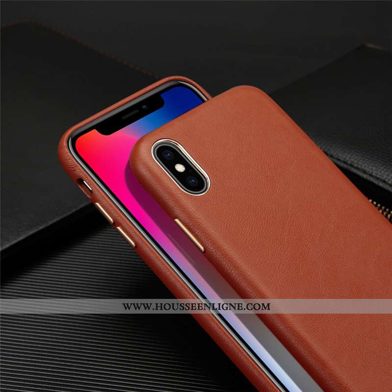 Housse iPhone Xs Personnalité Cuir Véritable Cuir Légère Coque Incassable Téléphone Portable Noir