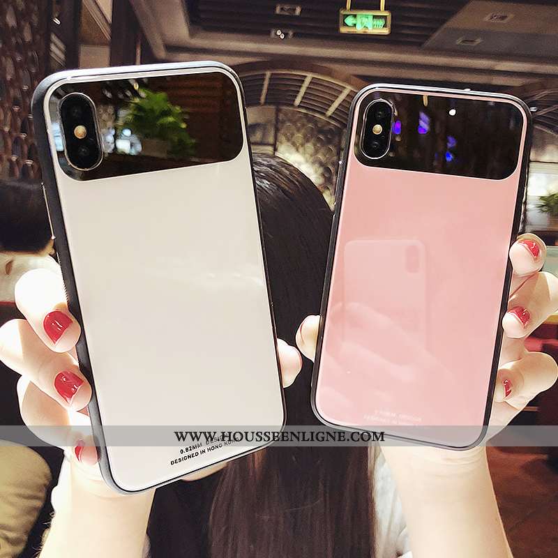 Housse iPhone Xs Personnalité Tendance Verre Téléphone Portable Coque Miroir Rose