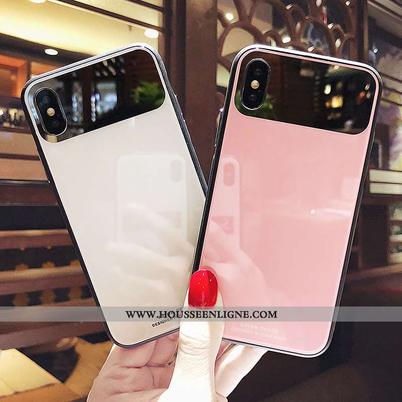 Housse iPhone Xs Personnalité Tendance Verre Téléphone Portable Coque Miroir Rose