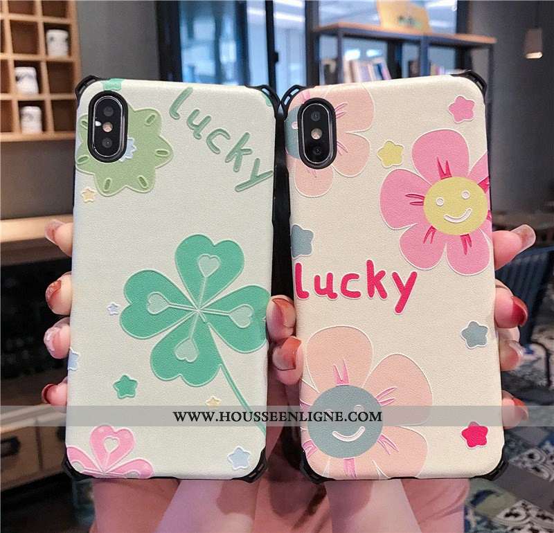 Housse iPhone Xs Protection Gaufrage Petit Incassable Silicone Téléphone Portable Rose