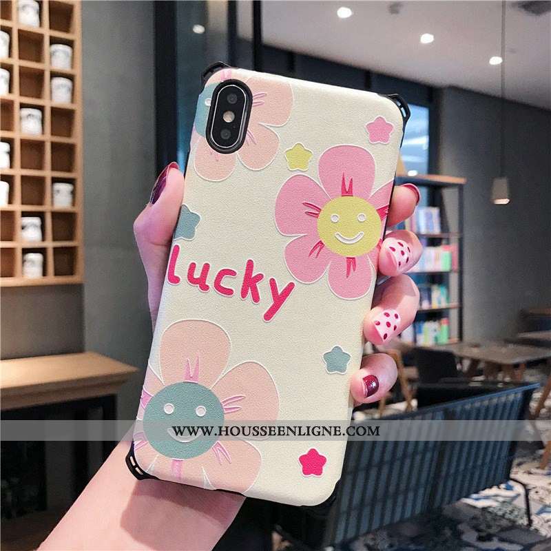 Housse iPhone Xs Protection Gaufrage Petit Incassable Silicone Téléphone Portable Rose