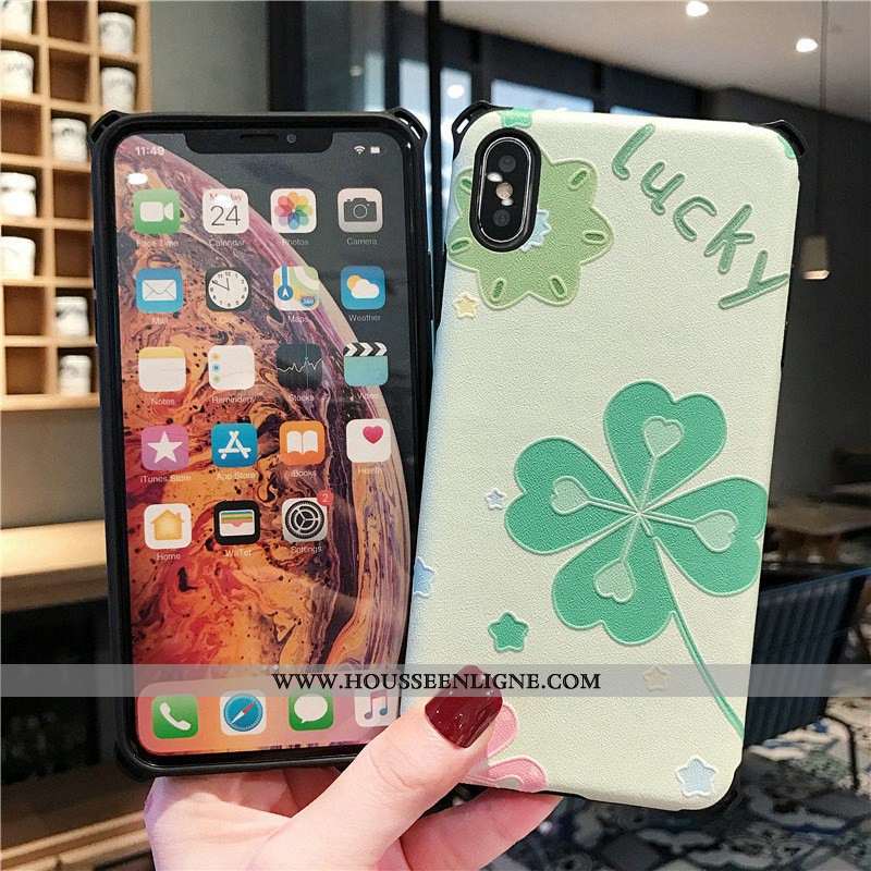 Housse iPhone Xs Protection Gaufrage Petit Incassable Silicone Téléphone Portable Rose
