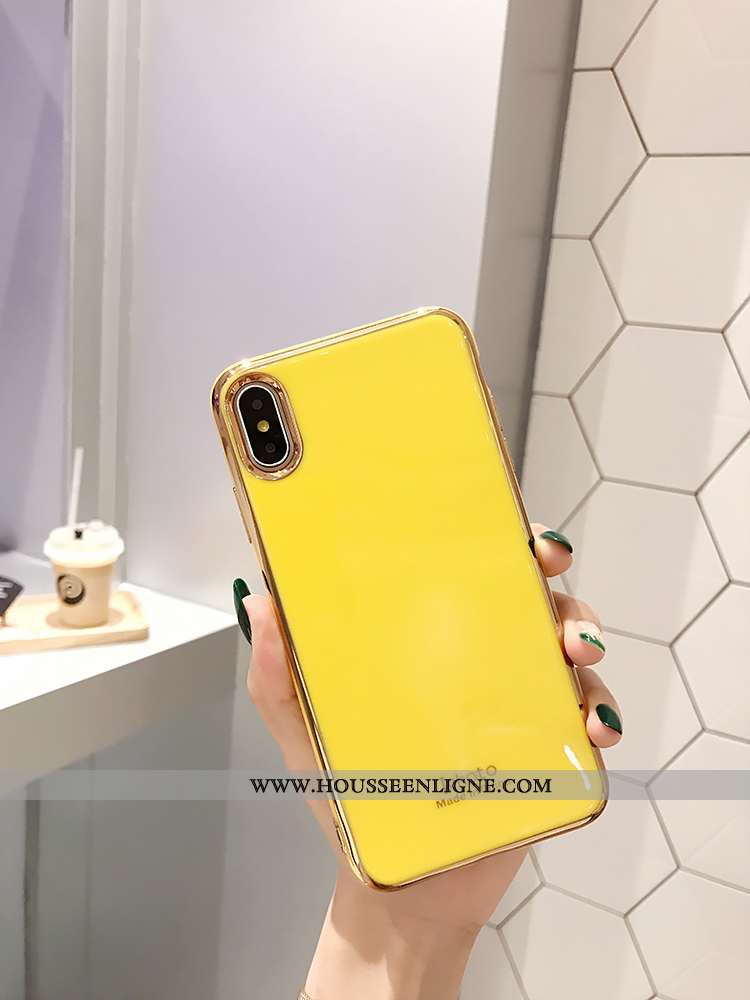 Housse iPhone Xs Tendance Légère Net Rouge Incassable Simple Protection Placage Jaune