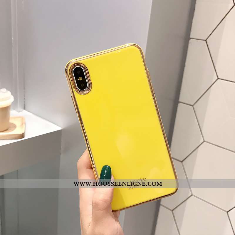 Housse iPhone Xs Tendance Légère Net Rouge Incassable Simple Protection Placage Jaune