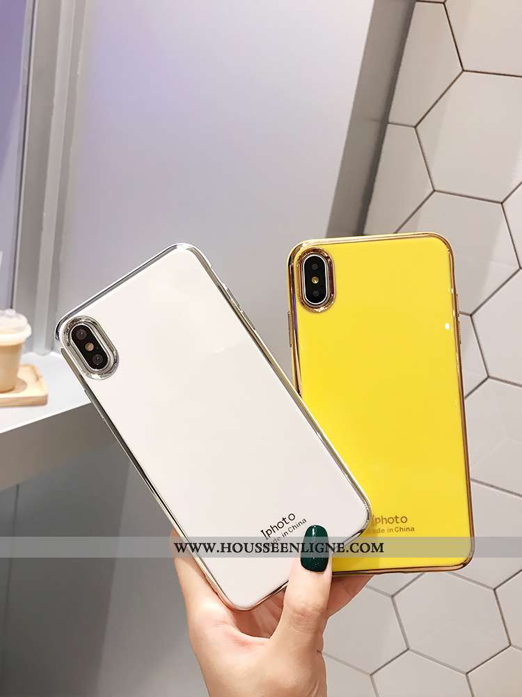 Housse iPhone Xs Tendance Légère Net Rouge Incassable Simple Protection Placage Jaune